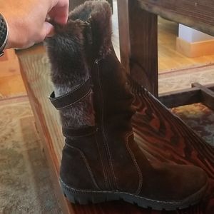 Women's brown suede and fur lined winter boots